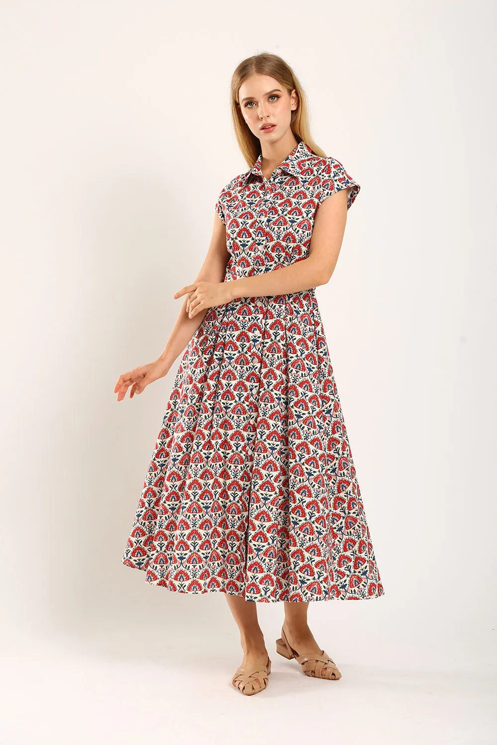 Dezza Midi Dress in Red Texture