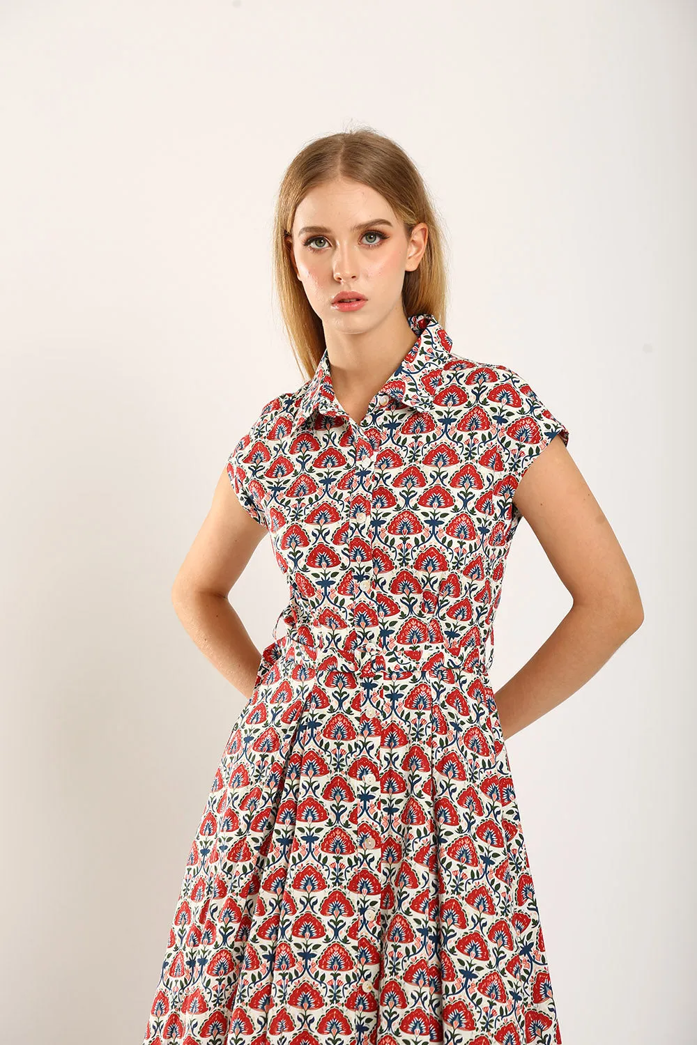 Dezza Midi Dress in Red Texture