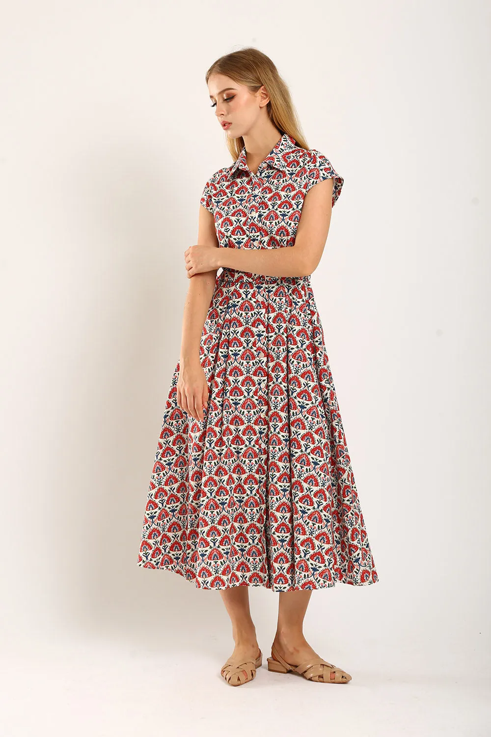 Dezza Midi Dress in Red Texture
