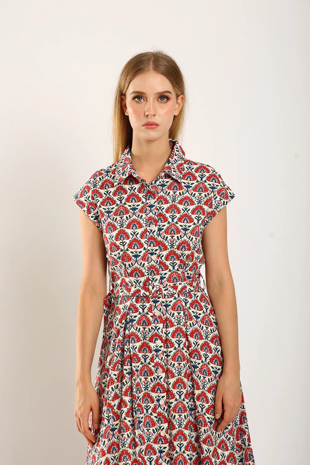 Dezza Midi Dress in Red Texture