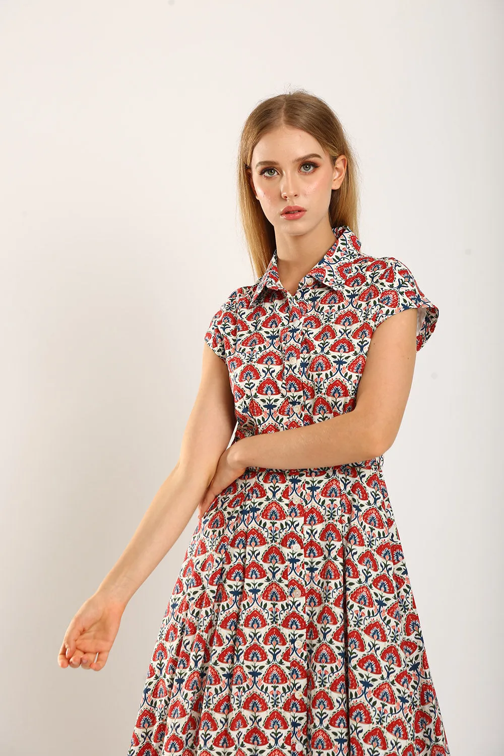 Dezza Midi Dress in Red Texture