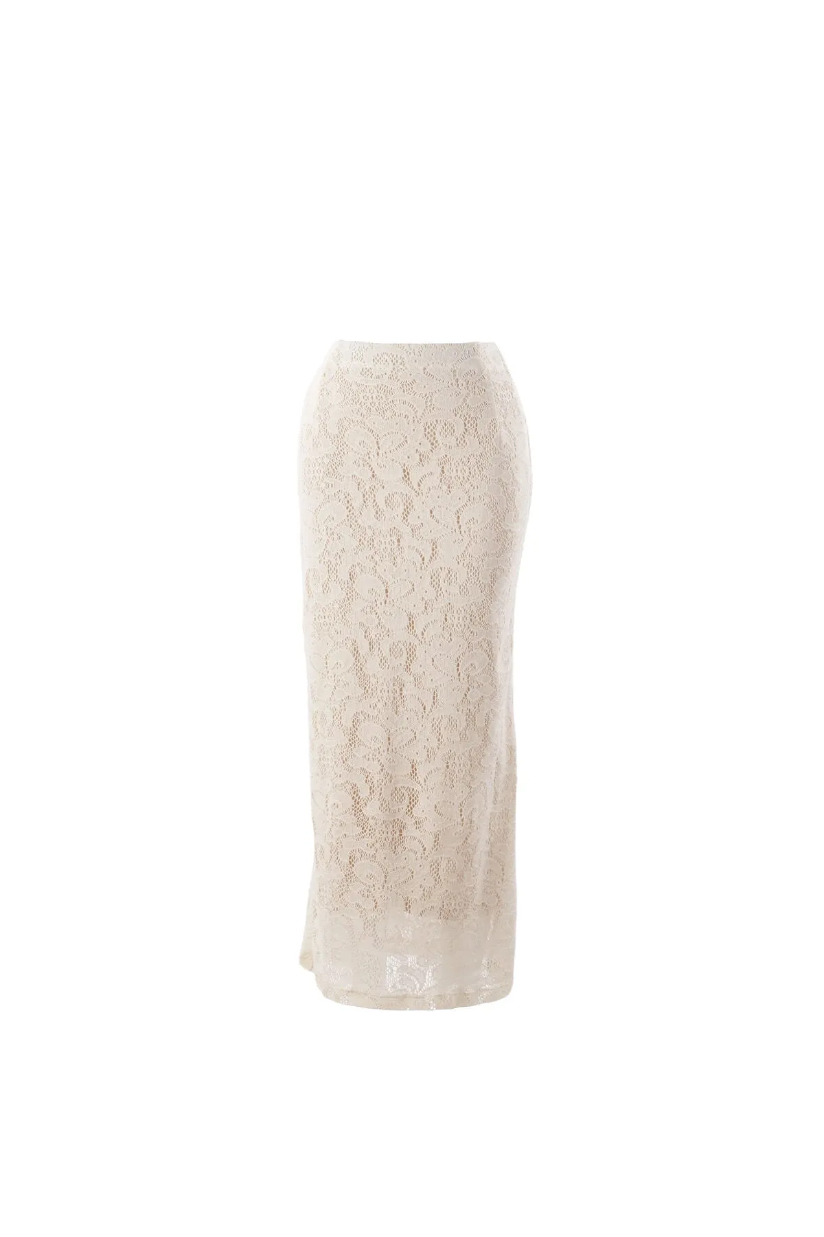 Ecru Crochet Slim Fit Long Skirt