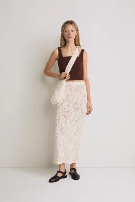 Ecru Crochet Slim Fit Long Skirt
