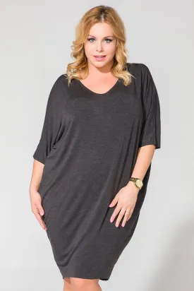 Elegant Draped V-Neck Knit Dress with Edgy Raw Hem Finish
