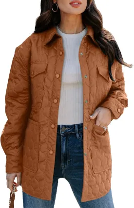 EVALESS Quilted Jackets for Women Lightweight Long Sleeve Button Down Puffer Jacket Warm Winter Coat Outerwear with Pockets