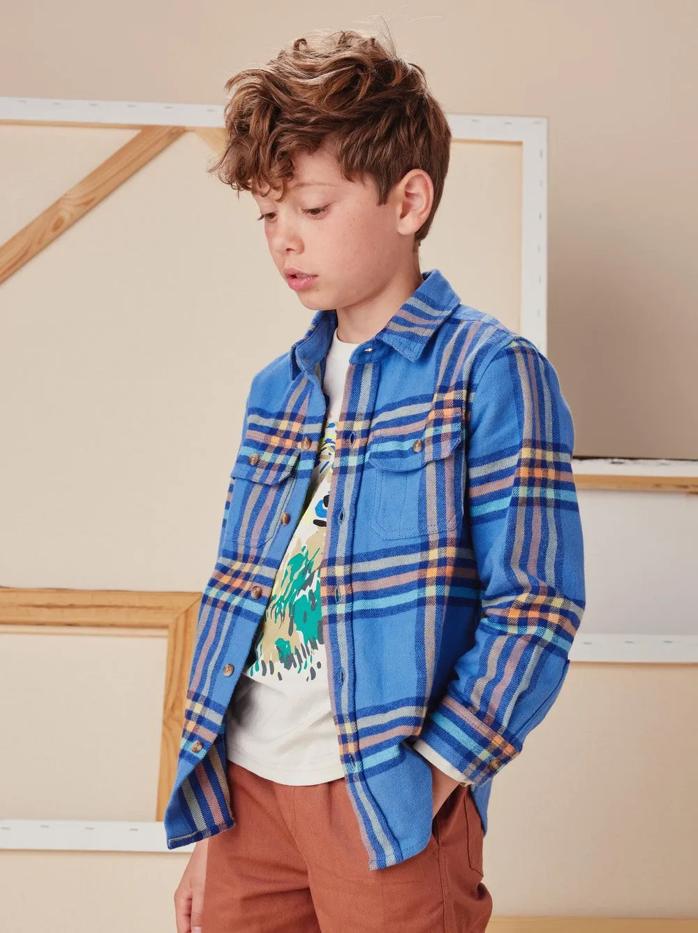 Flannel Button Up Shirt: Bleu Plaid