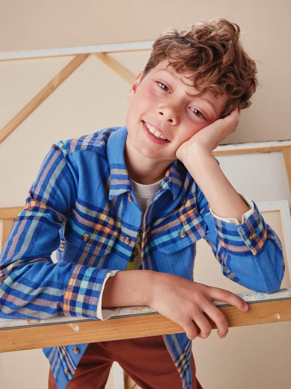 Flannel Button Up Shirt: Bleu Plaid