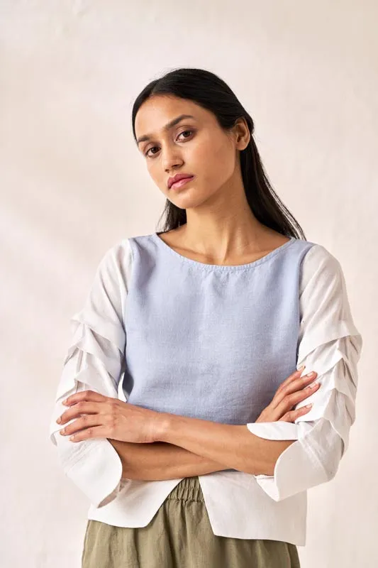 Front Slit 2 Colour Top Pacific Blue
