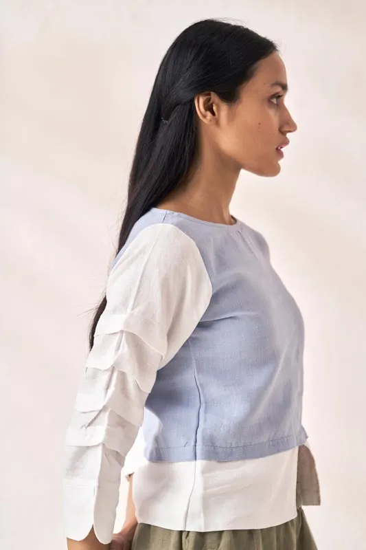 Front Slit 2 Colour Top Pacific Blue