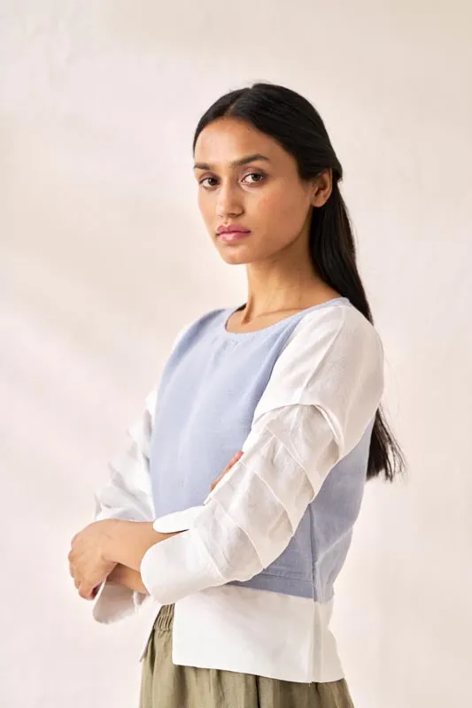 Front Slit 2 Colour Top Pacific Blue