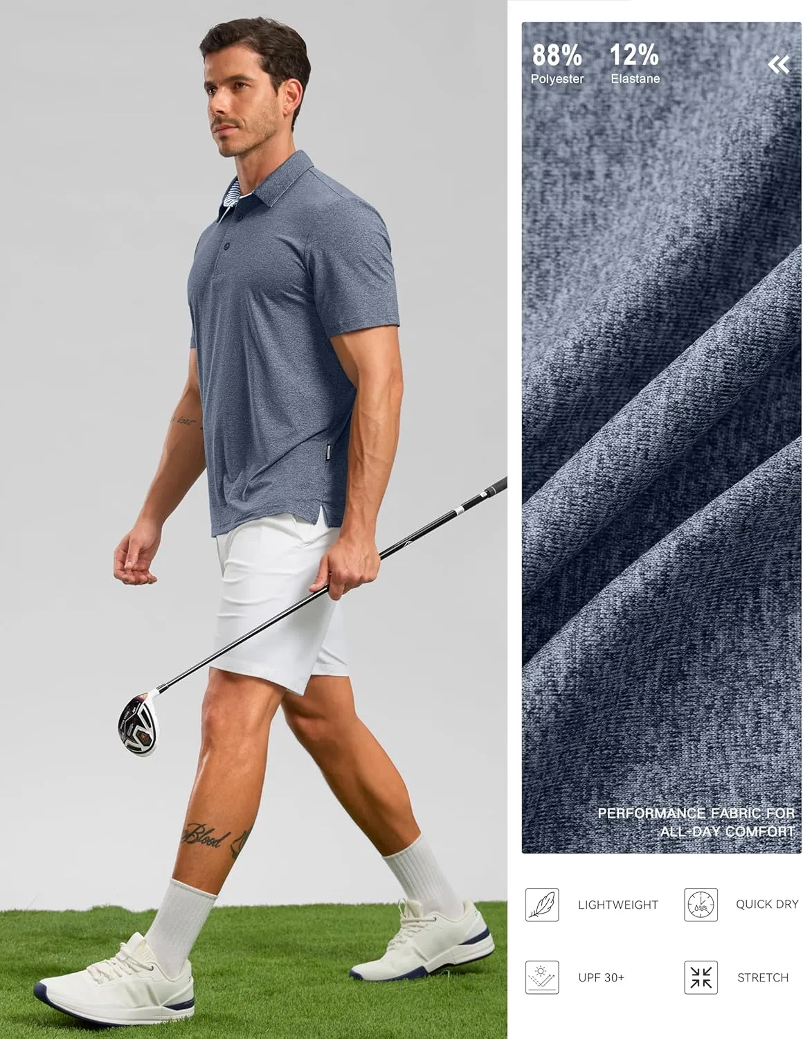 Golf Polo Shirts Short Sleeve Dry Fit Performance Moisture Wicking Collared Heather Polo Casual Athletic Business