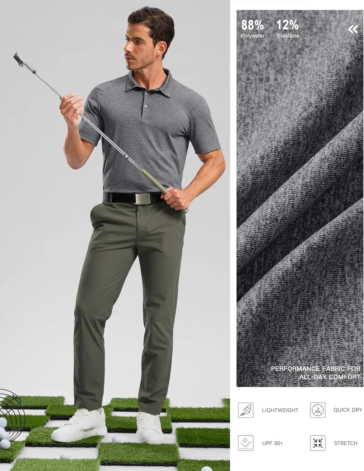 Golf Polo Shirts Short Sleeve Dry Fit Performance Moisture Wicking Collared Heather Polo Casual Athletic Business