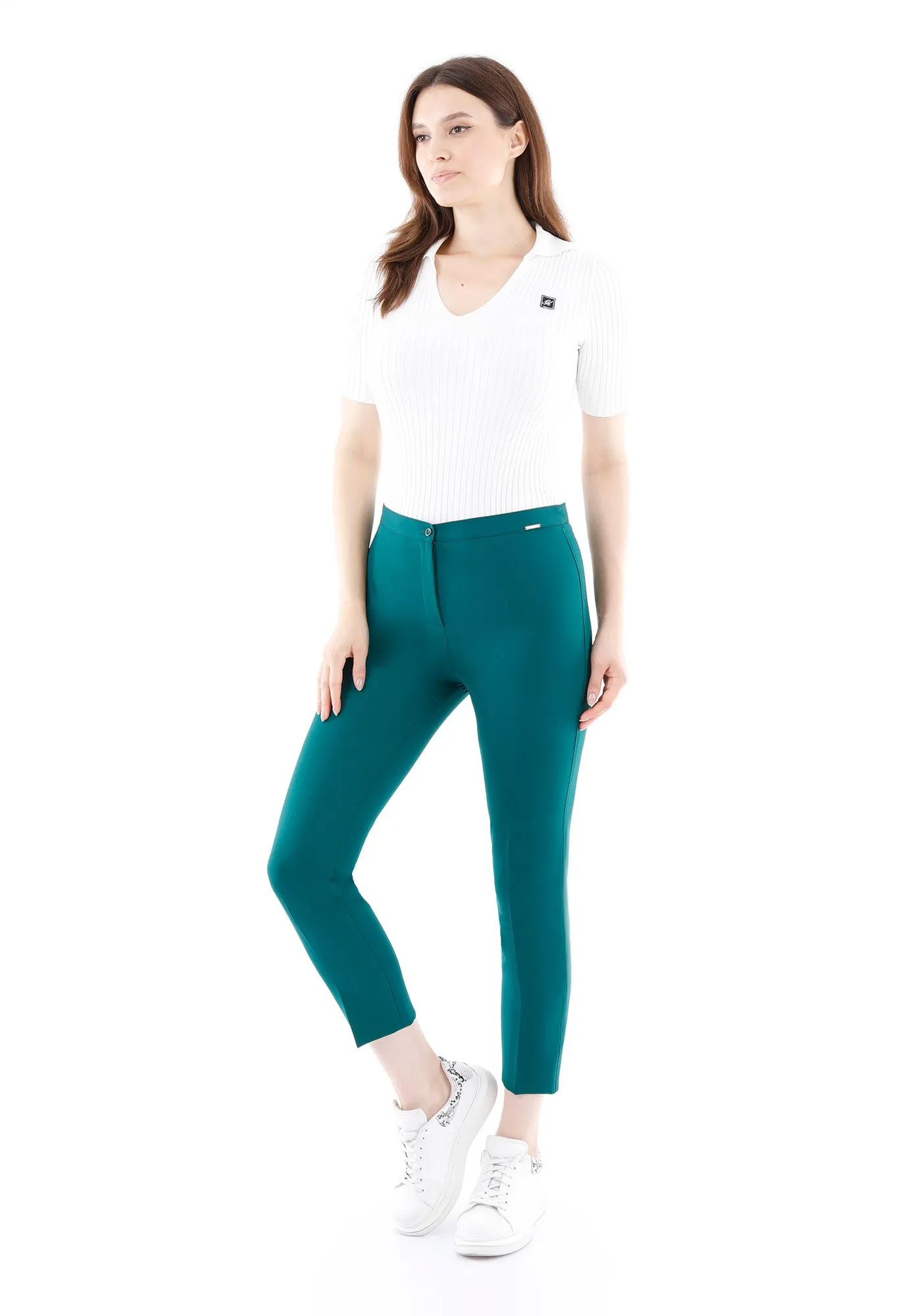 Green Ankle Length Skinny Pants