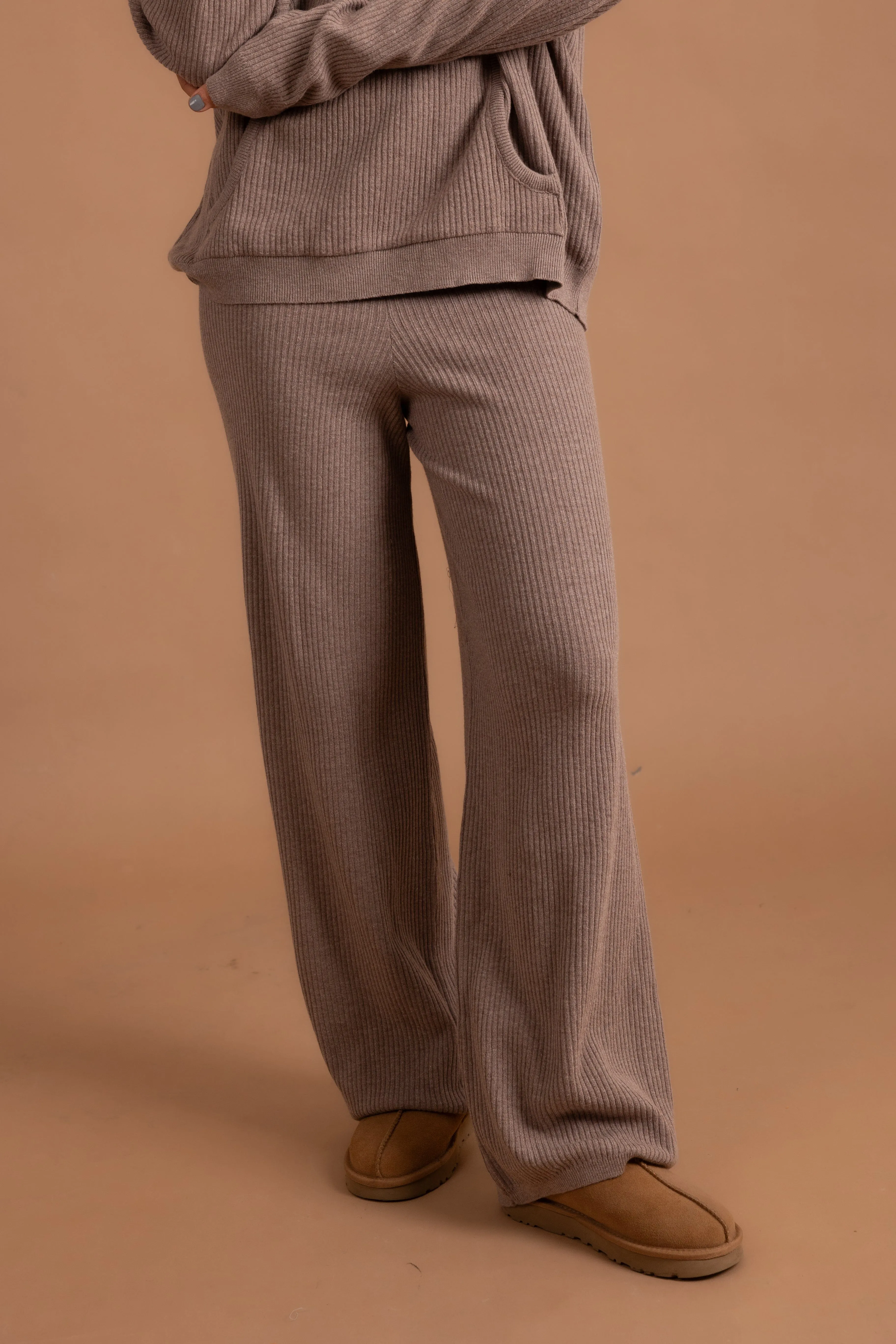 Greige Ribbed Knit Pants