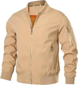 HOOD CREW Mens Bomber Jacket Lightweight Casual Stylish Spring Fall Windbreaker Zip Up Outwear Coat with Pockets