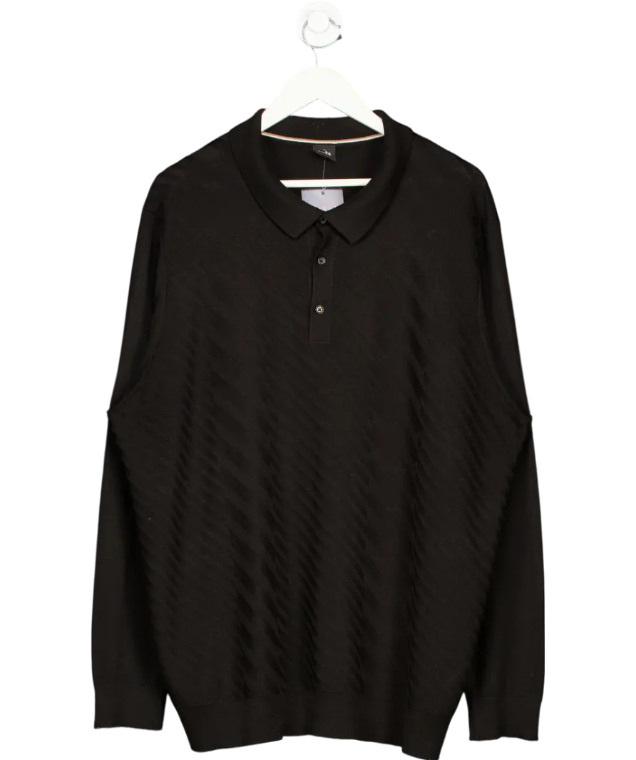 HUGO BOSS Long Sleeve Knitted Polo Shirt In Black UK XXL