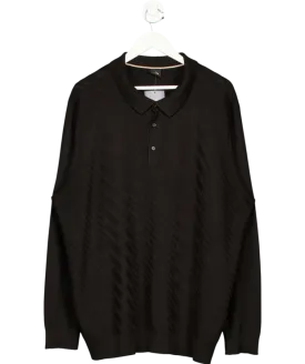 HUGO BOSS Long Sleeve Knitted Polo Shirt In Black UK XXL