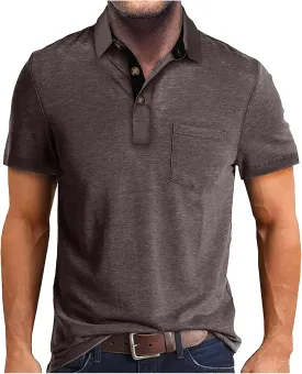 HXHYQKP Men's Polo Shirts Summer Short Sleeve Casual 3 Button T-Shirts Classic Basic Golf Work Tees Tops with Pocket