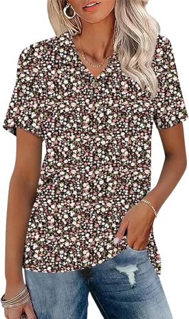 Ivicoer Womens V Neck Short Sleeve Polo Shirts Button Down Collared Tops Work Tunic Blouses Business Casual