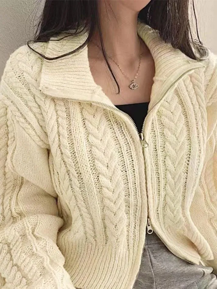 LANFUBEISI - Twist Double Zipper Design Short Cardigan