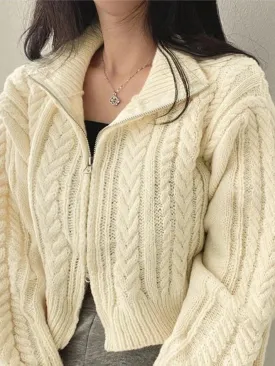 LANFUBEISI - Twist Double Zipper Design Short Cardigan
