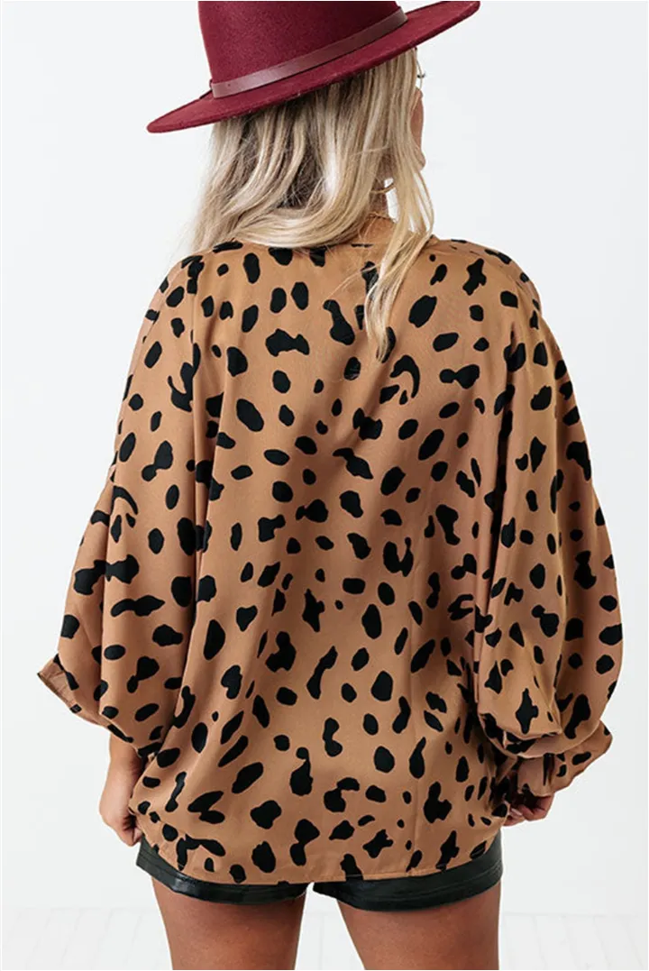 Leopard Ruffled Cuffs Loose Blouse