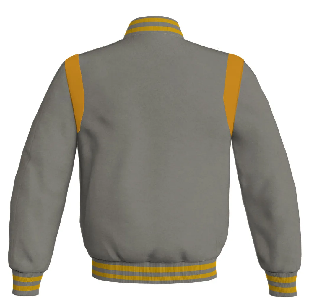 Letterman Baseball Bomber Retro Jacket Gray Body Golden Leather Inserts