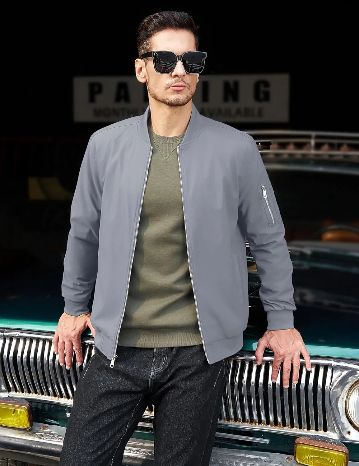 MAGCOMSEN Men's Bomber Jacket Lightweight Casual Windbreaker Spring Fall Zip Up Coat with 5 Pocket