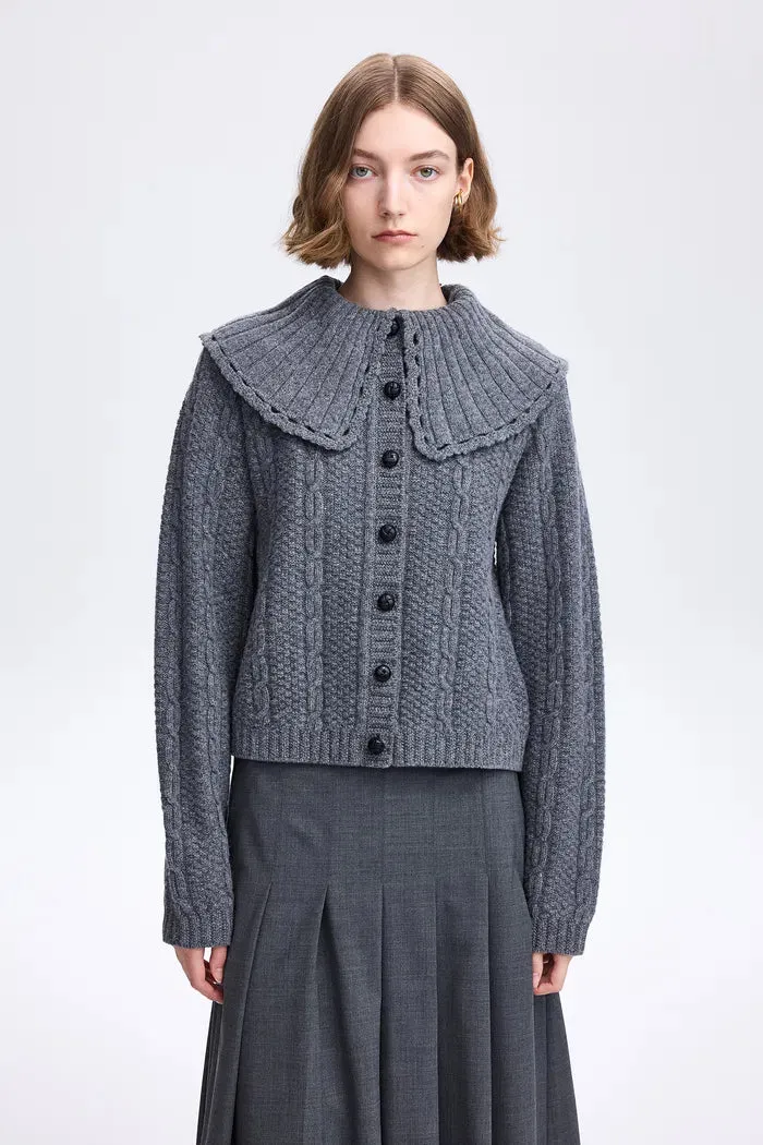 Magdalena Detachable Collar Cardigan in Wool Knit