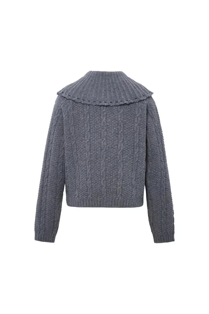 Magdalena Detachable Collar Cardigan in Wool Knit