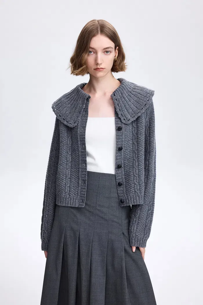 Magdalena Detachable Collar Cardigan in Wool Knit