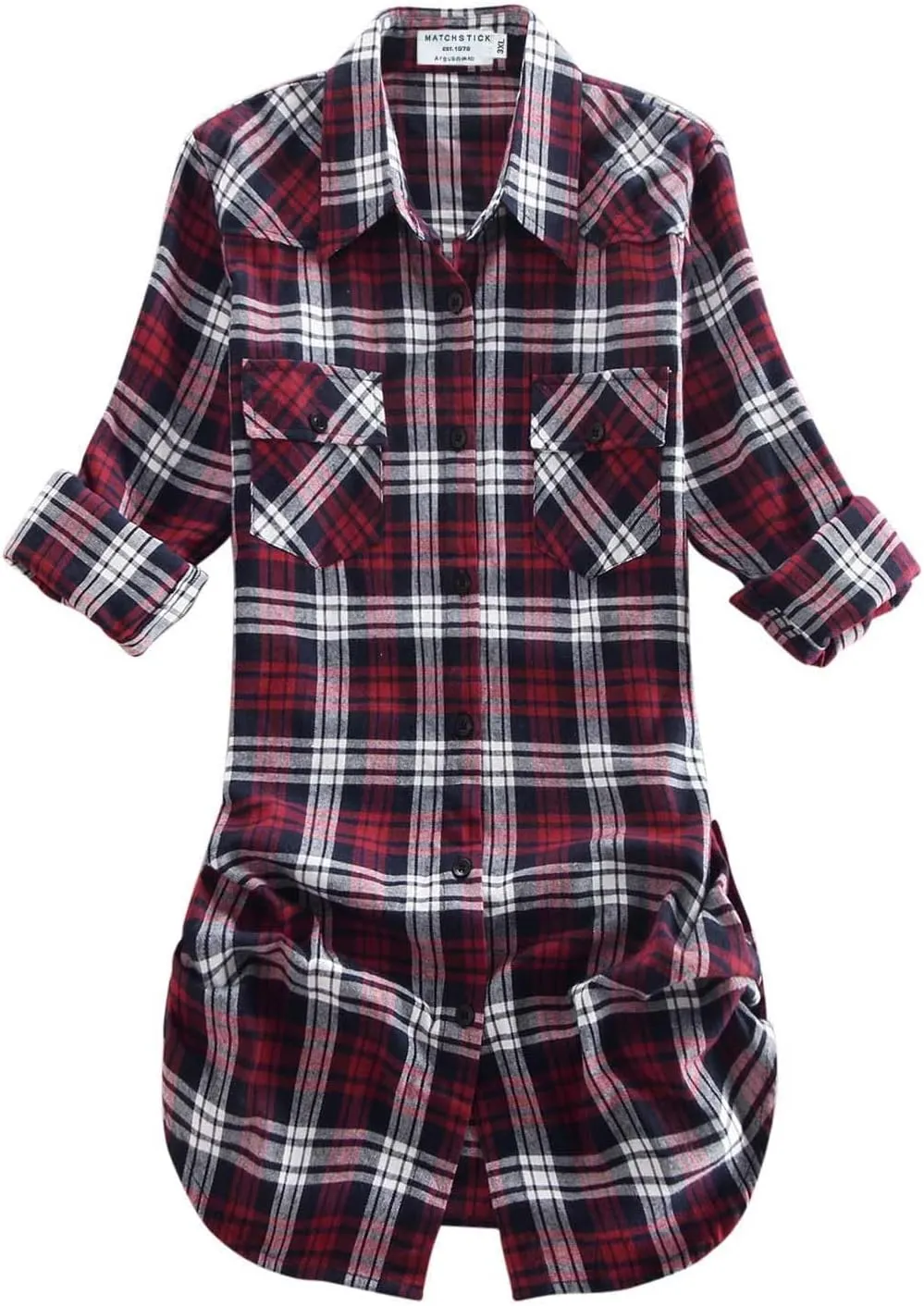 Match Womens Button Down Flannel Plaid Shirts roll up Long Sleeve Shackets Business Blouse Top