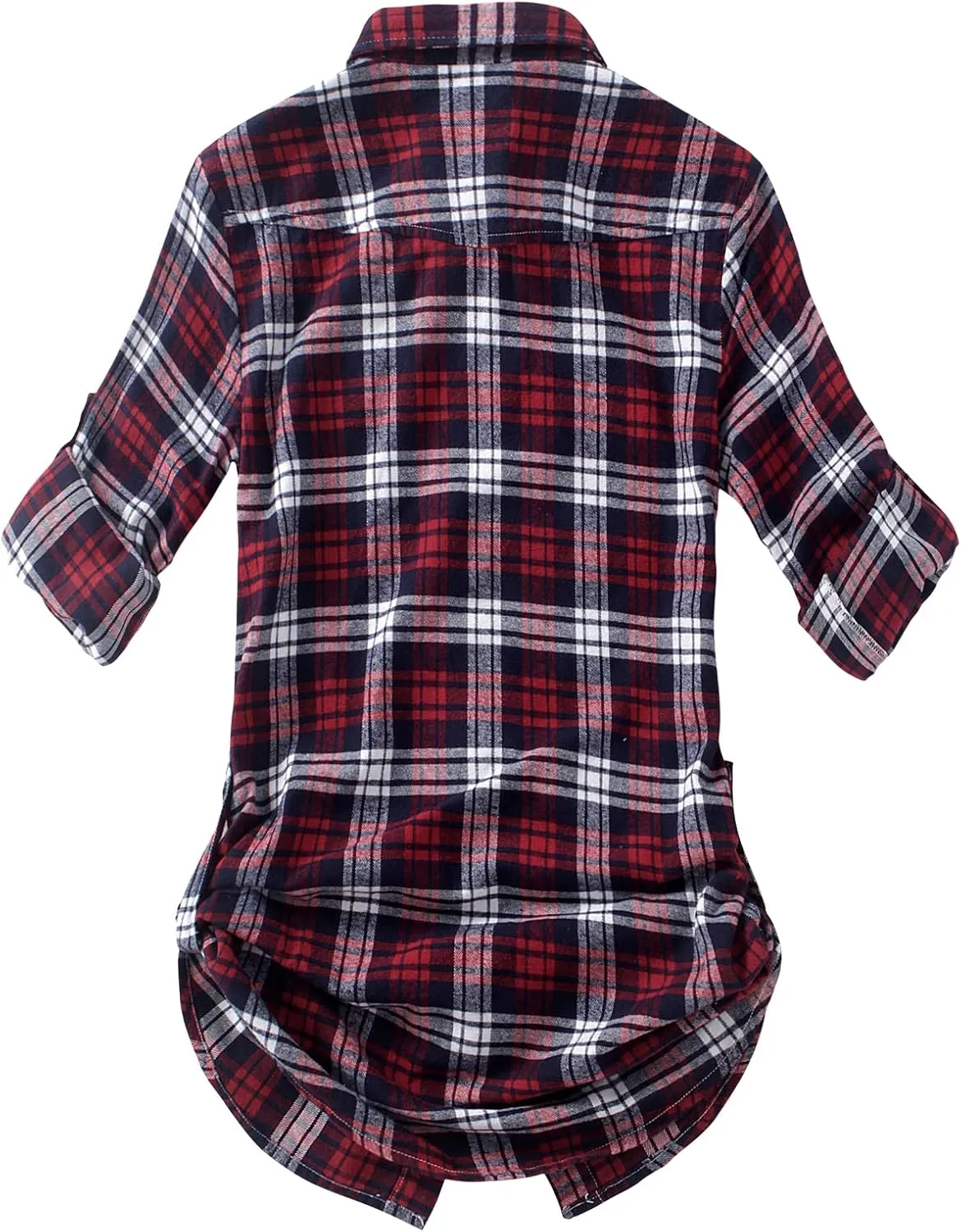 Match Womens Button Down Flannel Plaid Shirts roll up Long Sleeve Shackets Business Blouse Top