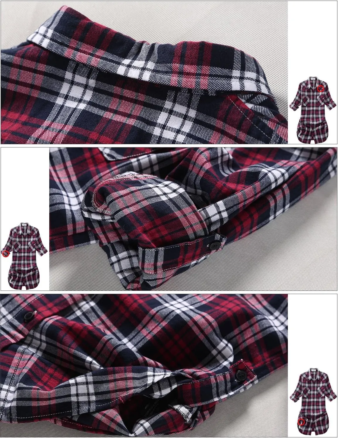 Match Womens Button Down Flannel Plaid Shirts roll up Long Sleeve Shackets Business Blouse Top