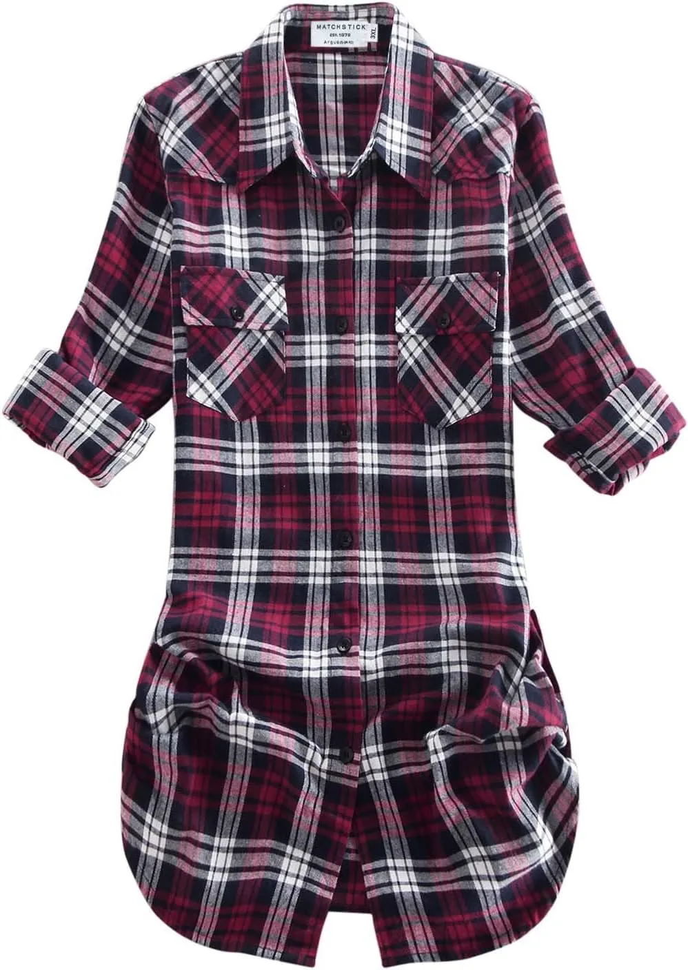 Match Womens Button Down Flannel Plaid Shirts roll up Long Sleeve Shackets Business Blouse Top