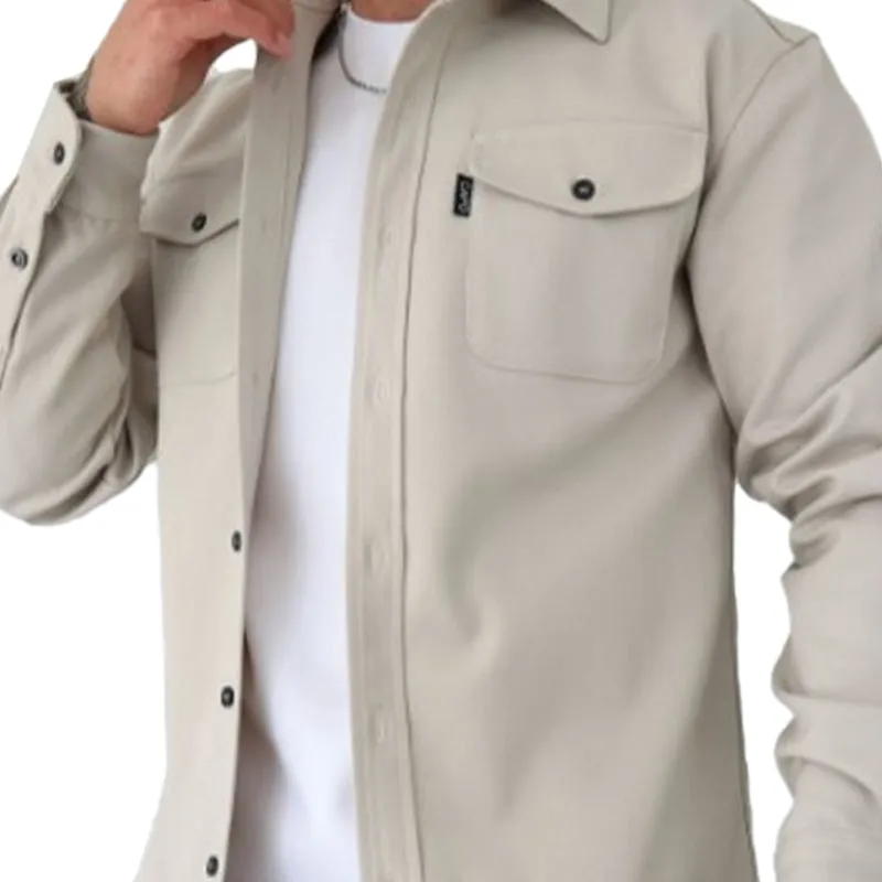 Men's Casual Brushed Solid Color Lapel Shirt Jacket 92445573X