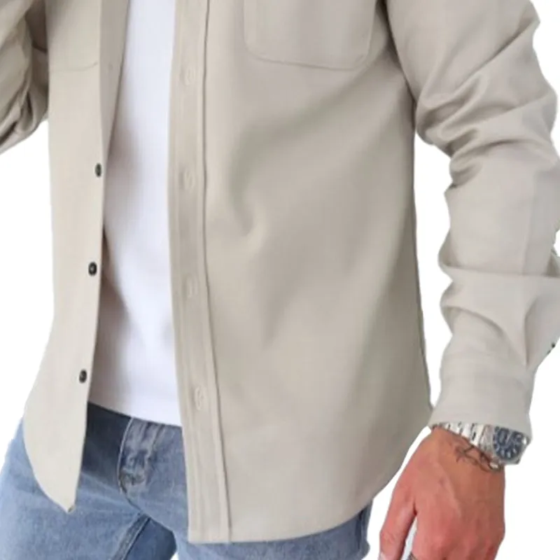 Men's Casual Brushed Solid Color Lapel Shirt Jacket 92445573X