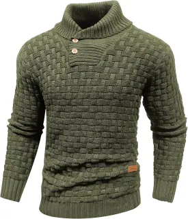 Mens Crewneck Long Sleeve Textured Ribbed Edge Pullover Sweaters Knitted Sweater Tops