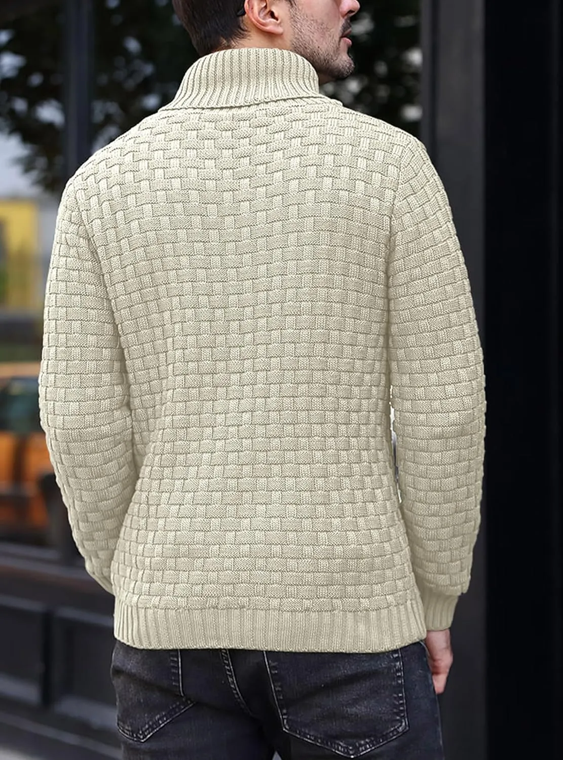 Mens Crewneck Long Sleeve Textured Ribbed Edge Pullover Sweaters Knitted Sweater Tops