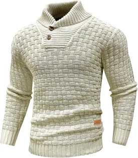 Mens Crewneck Long Sleeve Textured Ribbed Edge Pullover Sweaters Knitted Sweater Tops