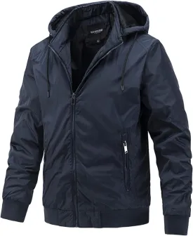 Men's Fashion Bomber Jacket Lightweight Track Windbreaker Hooded Spring Fall Windproof Coat