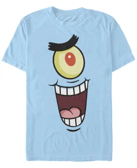Men's square pants nickelodeon spongebob suit with plankton and big face Fifth Sun short sleeve T-shirt, light blue