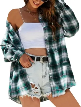 Mingzhu Womens Casual Flannel Plaid Shirts Button Down Long Sleeve Shirts Oversized Buffalo Blouse Tops