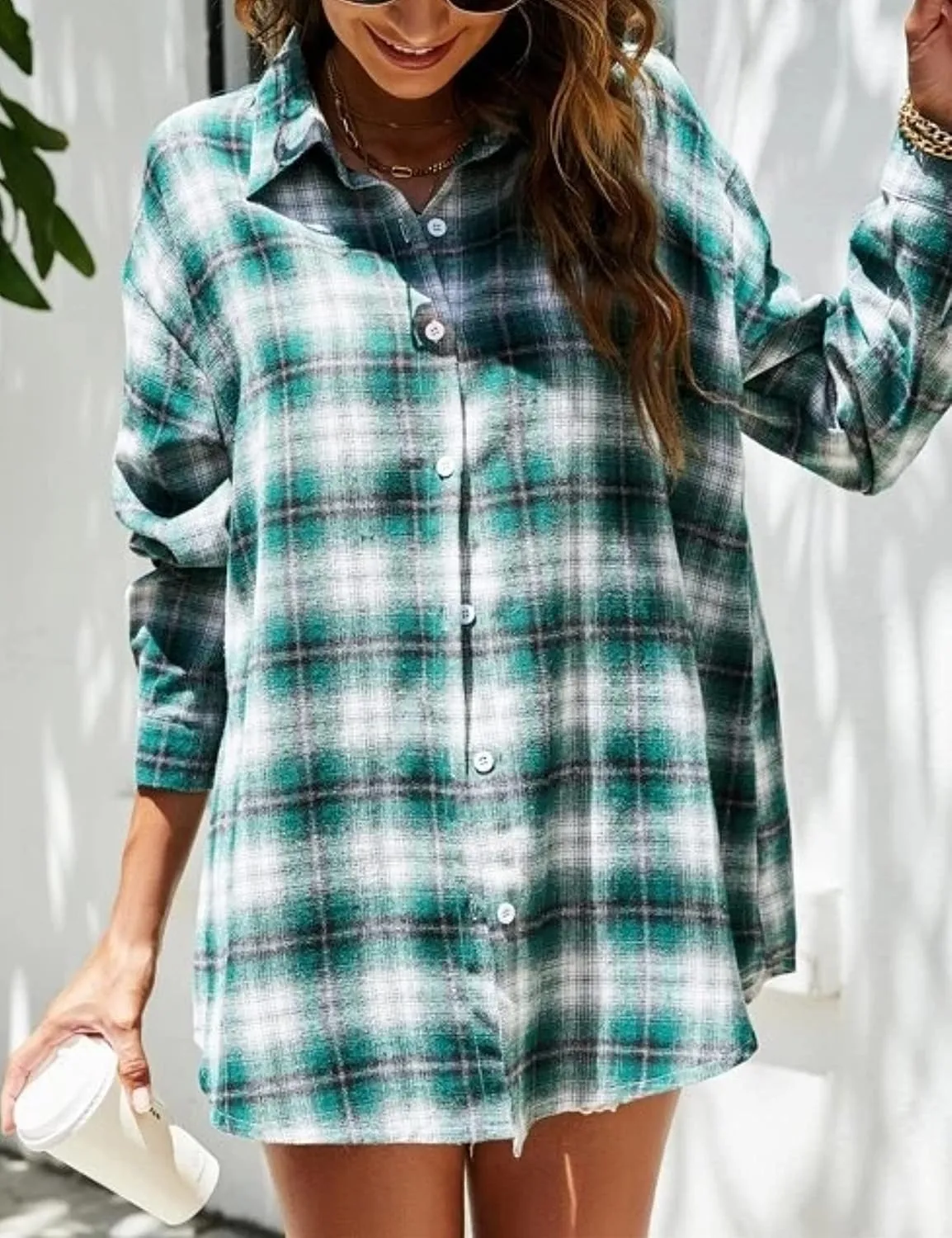 Mingzhu Womens Casual Flannel Plaid Shirts Button Down Long Sleeve Shirts Oversized Buffalo Blouse Tops