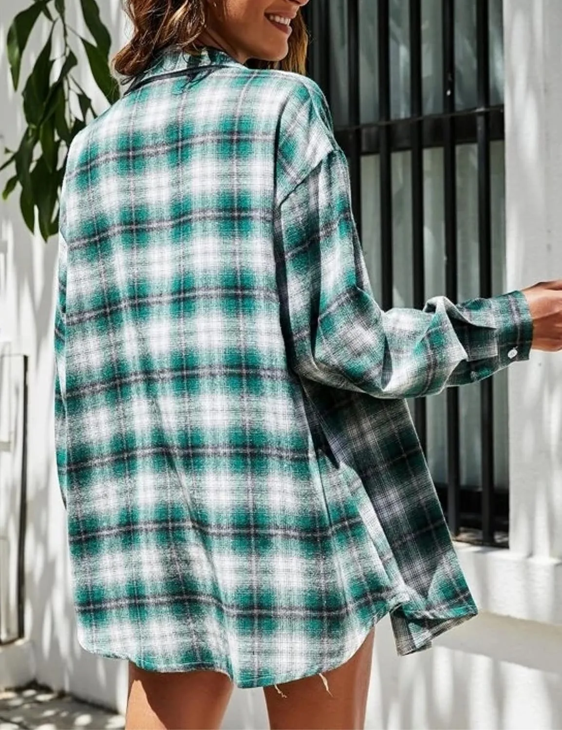 Mingzhu Womens Casual Flannel Plaid Shirts Button Down Long Sleeve Shirts Oversized Buffalo Blouse Tops