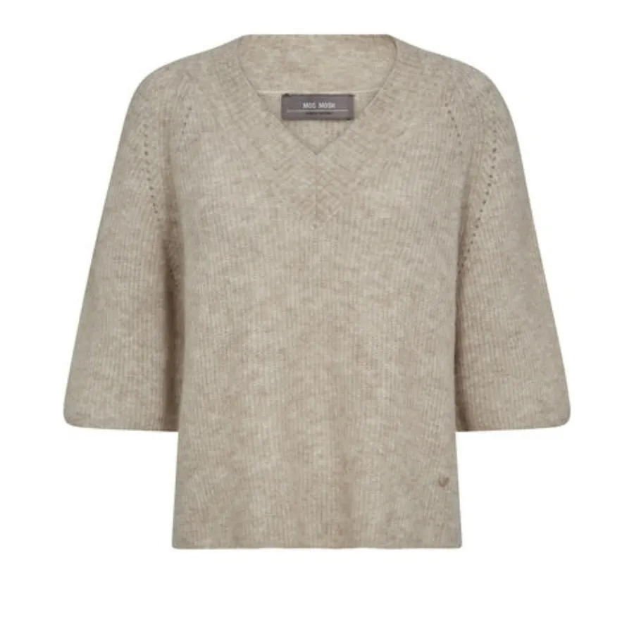 Mos Mosh Taci 3/4 V Neck Knit feather grey