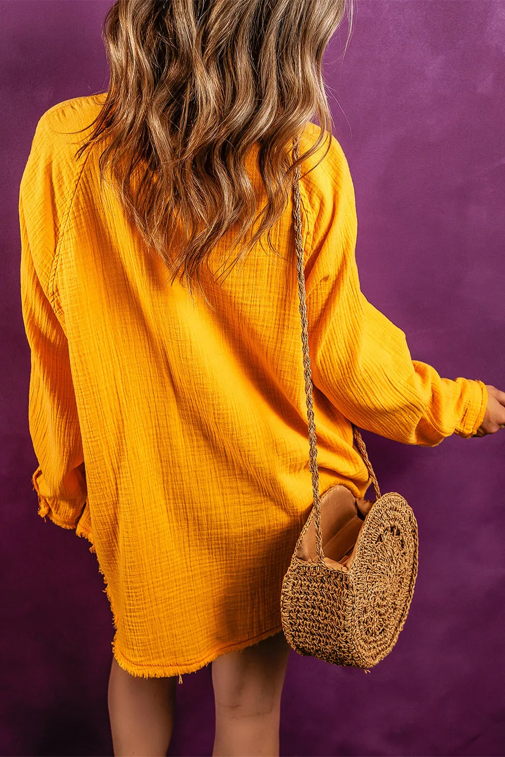 Oversized Frayed Hem Tunic Shirt