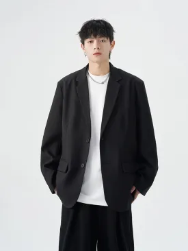 Oversized Single-Breasted Pleated Blazer with Notch Lapel