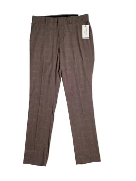 Perry Ellis Portfolio Mens Slim Fit Solid Flat Front Pants Brown 34 x 32