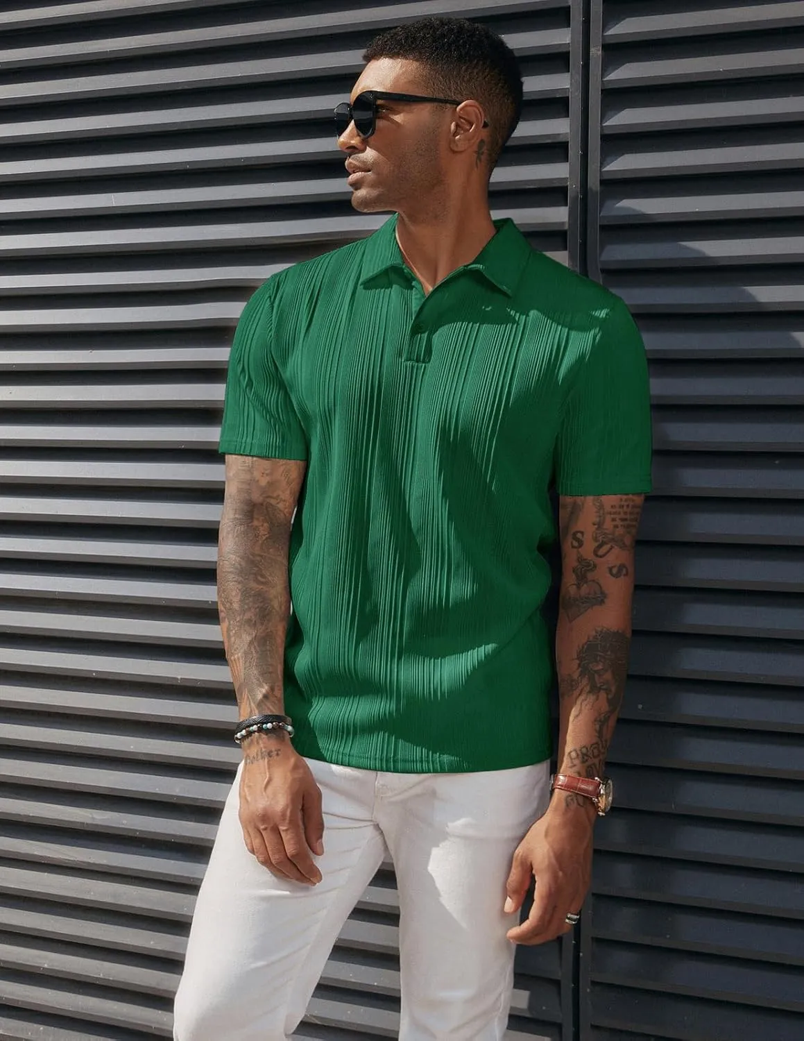 PJ PAUL JONES Mens Textured Knit Polo Shirts Regular Fit Stretchy Golf Shirts